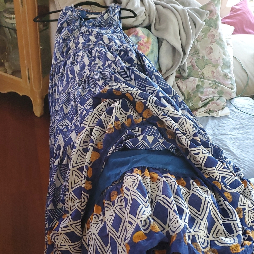 Anthropologie Blue and White Maxi A-Line Skirt